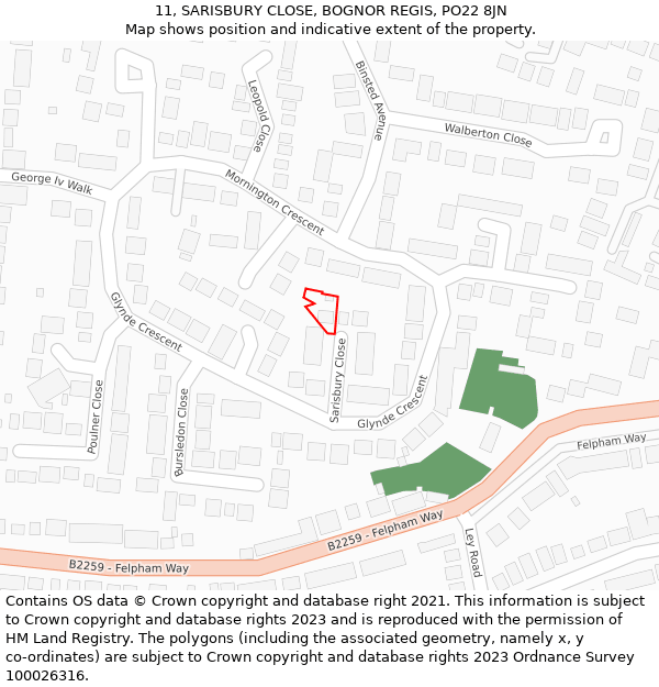 11, SARISBURY CLOSE, BOGNOR REGIS, PO22 8JN: Location map and indicative extent of plot