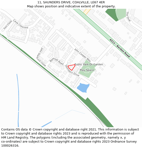 11, SAUNDERS DRIVE, COALVILLE, LE67 4ER: Location map and indicative extent of plot