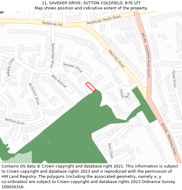 11, SAVEKER DRIVE, SUTTON COLDFIELD, B76 1FT: Location map and indicative extent of plot