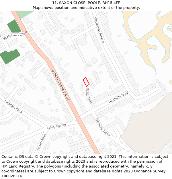 11, SAXON CLOSE, POOLE, BH15 4FE: Location map and indicative extent of plot