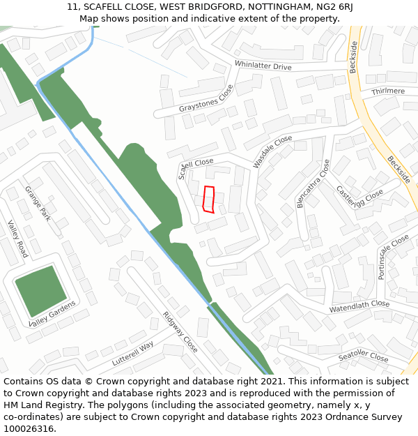 11, SCAFELL CLOSE, WEST BRIDGFORD, NOTTINGHAM, NG2 6RJ: Location map and indicative extent of plot