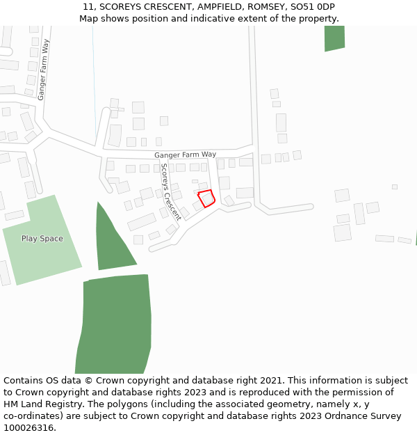 11, SCOREYS CRESCENT, AMPFIELD, ROMSEY, SO51 0DP: Location map and indicative extent of plot