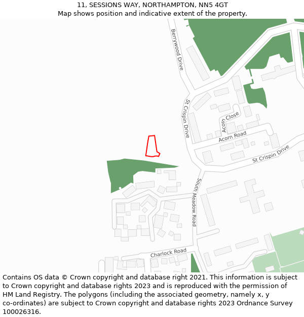 11, SESSIONS WAY, NORTHAMPTON, NN5 4GT: Location map and indicative extent of plot