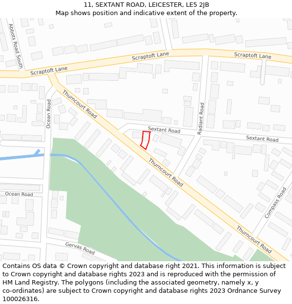 11, SEXTANT ROAD, LEICESTER, LE5 2JB: Location map and indicative extent of plot