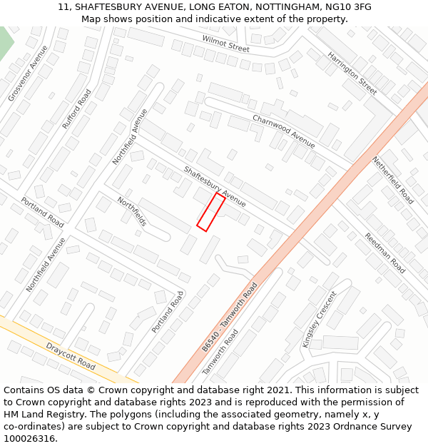 11, SHAFTESBURY AVENUE, LONG EATON, NOTTINGHAM, NG10 3FG: Location map and indicative extent of plot