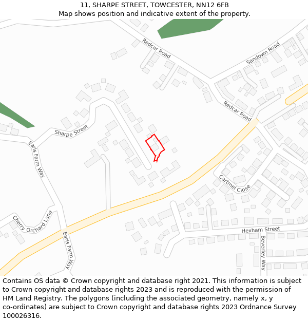 11, SHARPE STREET, TOWCESTER, NN12 6FB: Location map and indicative extent of plot
