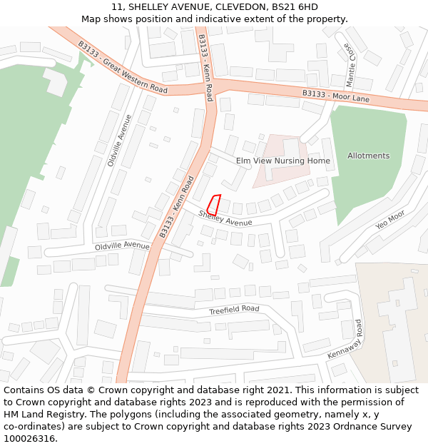 11, SHELLEY AVENUE, CLEVEDON, BS21 6HD: Location map and indicative extent of plot