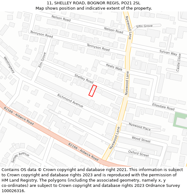 11, SHELLEY ROAD, BOGNOR REGIS, PO21 2SL: Location map and indicative extent of plot