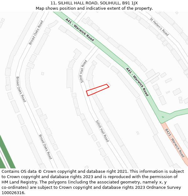 11, SILHILL HALL ROAD, SOLIHULL, B91 1JX: Location map and indicative extent of plot