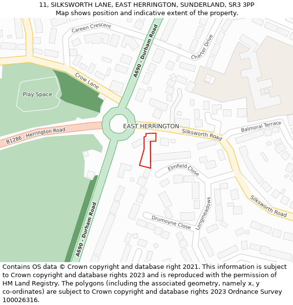 11, SILKSWORTH LANE, EAST HERRINGTON, SUNDERLAND, SR3 3PP: Location map and indicative extent of plot