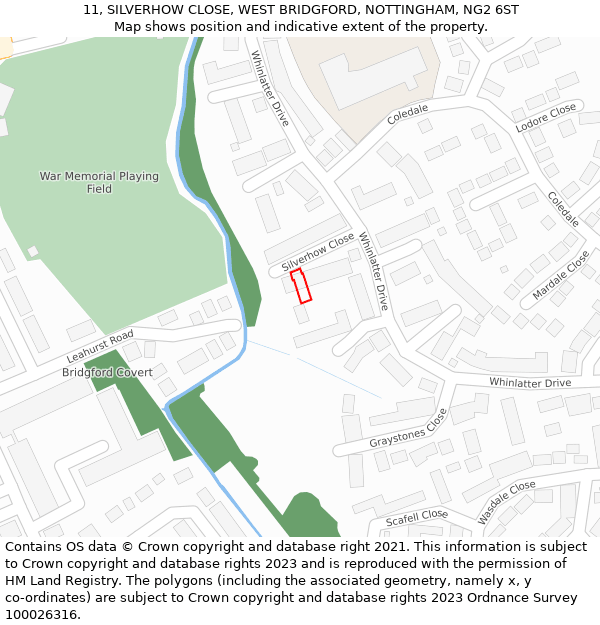 11, SILVERHOW CLOSE, WEST BRIDGFORD, NOTTINGHAM, NG2 6ST: Location map and indicative extent of plot