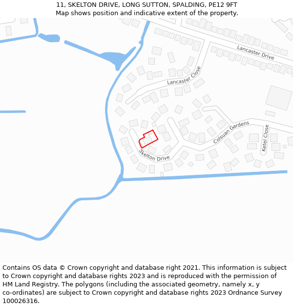 11, SKELTON DRIVE, LONG SUTTON, SPALDING, PE12 9FT: Location map and indicative extent of plot