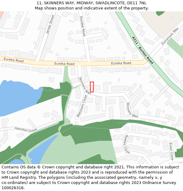 11, SKINNERS WAY, MIDWAY, SWADLINCOTE, DE11 7NL: Location map and indicative extent of plot