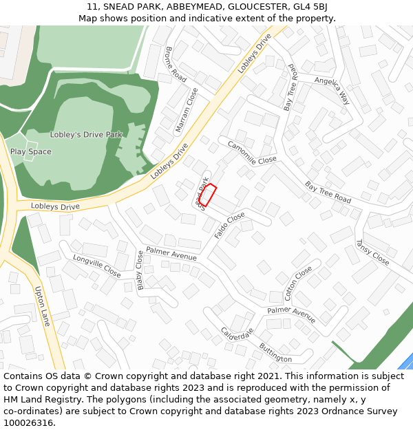 11, SNEAD PARK, ABBEYMEAD, GLOUCESTER, GL4 5BJ: Location map and indicative extent of plot