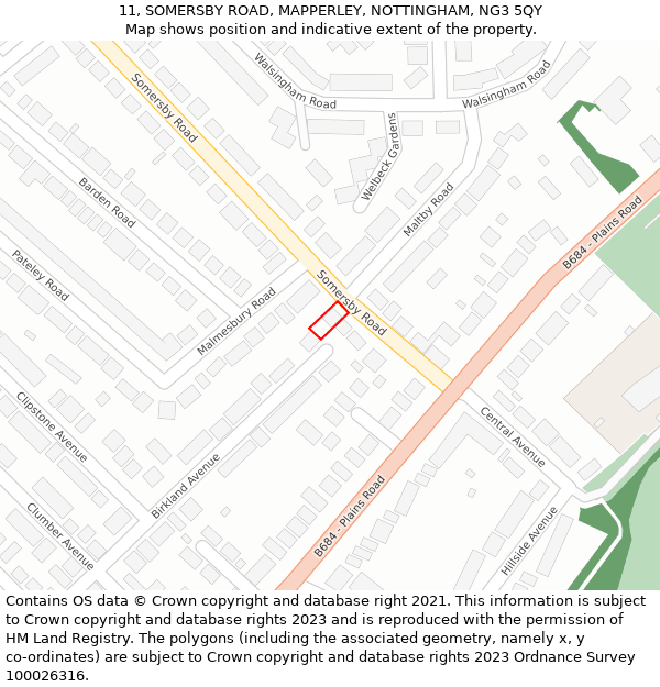 11, SOMERSBY ROAD, MAPPERLEY, NOTTINGHAM, NG3 5QY: Location map and indicative extent of plot