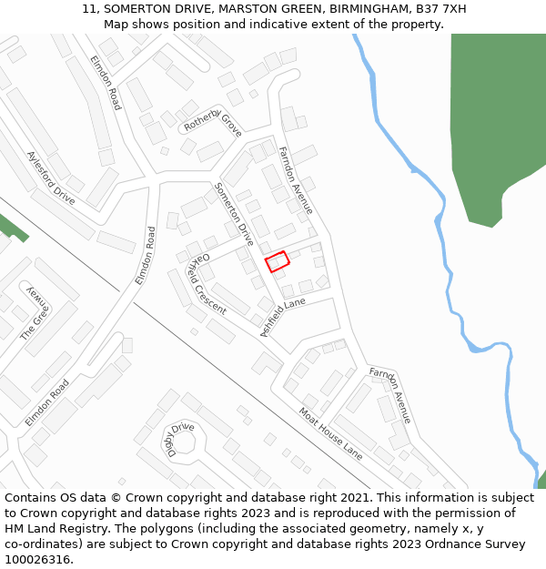 11, SOMERTON DRIVE, MARSTON GREEN, BIRMINGHAM, B37 7XH: Location map and indicative extent of plot