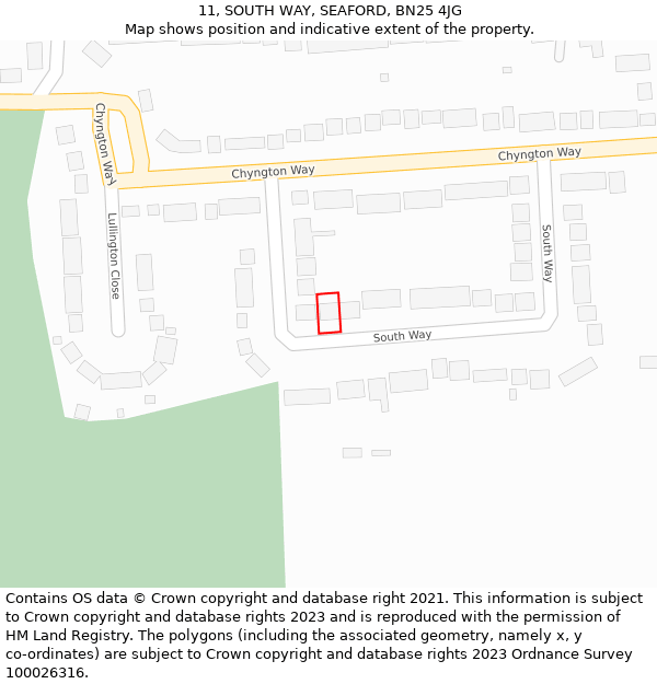 11, SOUTH WAY, SEAFORD, BN25 4JG: Location map and indicative extent of plot