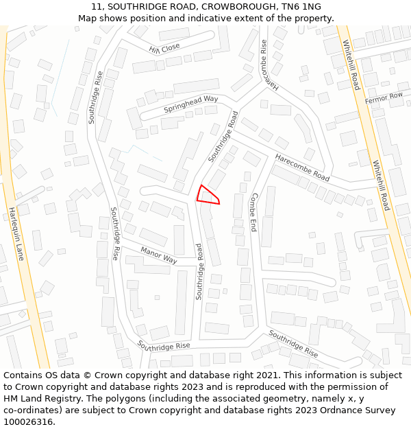 11, SOUTHRIDGE ROAD, CROWBOROUGH, TN6 1NG: Location map and indicative extent of plot