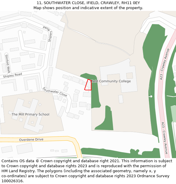 11, SOUTHWATER CLOSE, IFIELD, CRAWLEY, RH11 0EY: Location map and indicative extent of plot
