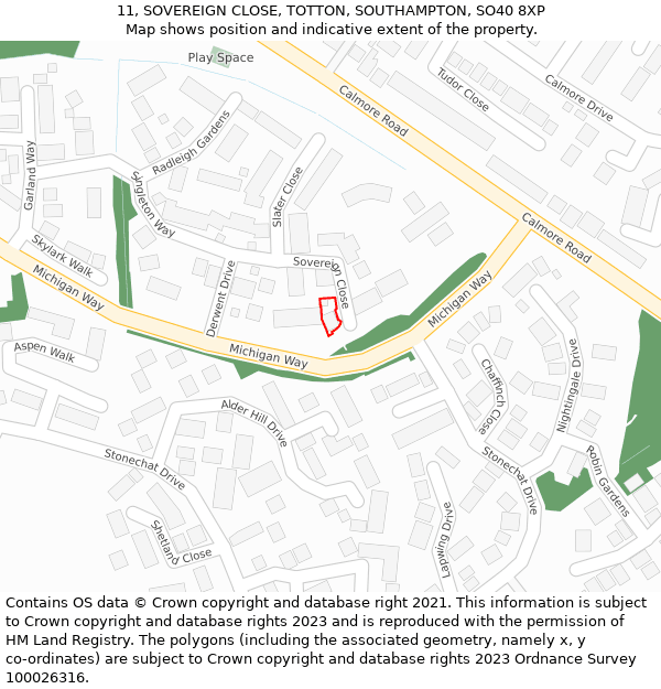 11, SOVEREIGN CLOSE, TOTTON, SOUTHAMPTON, SO40 8XP: Location map and indicative extent of plot