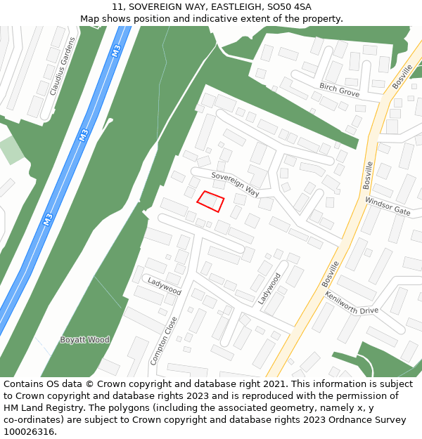 11, SOVEREIGN WAY, EASTLEIGH, SO50 4SA: Location map and indicative extent of plot