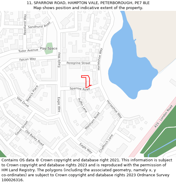 11, SPARROW ROAD, HAMPTON VALE, PETERBOROUGH, PE7 8LE: Location map and indicative extent of plot