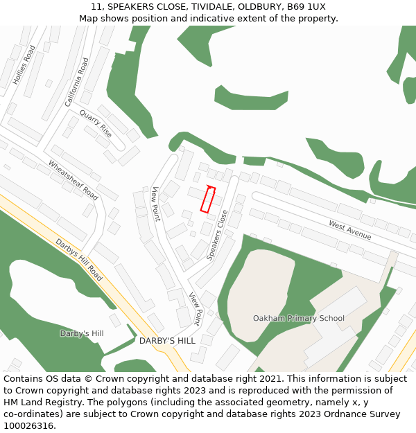 11, SPEAKERS CLOSE, TIVIDALE, OLDBURY, B69 1UX: Location map and indicative extent of plot