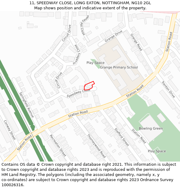 11, SPEEDWAY CLOSE, LONG EATON, NOTTINGHAM, NG10 2GL: Location map and indicative extent of plot