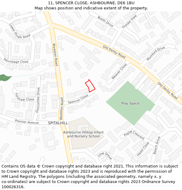 11, SPENCER CLOSE, ASHBOURNE, DE6 1BU: Location map and indicative extent of plot