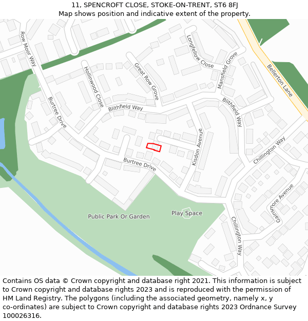 11, SPENCROFT CLOSE, STOKE-ON-TRENT, ST6 8FJ: Location map and indicative extent of plot