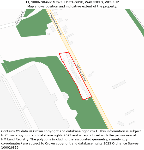 11, SPRINGBANK MEWS, LOFTHOUSE, WAKEFIELD, WF3 3UZ: Location map and indicative extent of plot