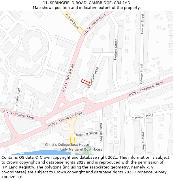 11, SPRINGFIELD ROAD, CAMBRIDGE, CB4 1AD: Location map and indicative extent of plot