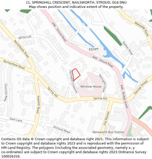 11, SPRINGHILL CRESCENT, NAILSWORTH, STROUD, GL6 0NU: Location map and indicative extent of plot