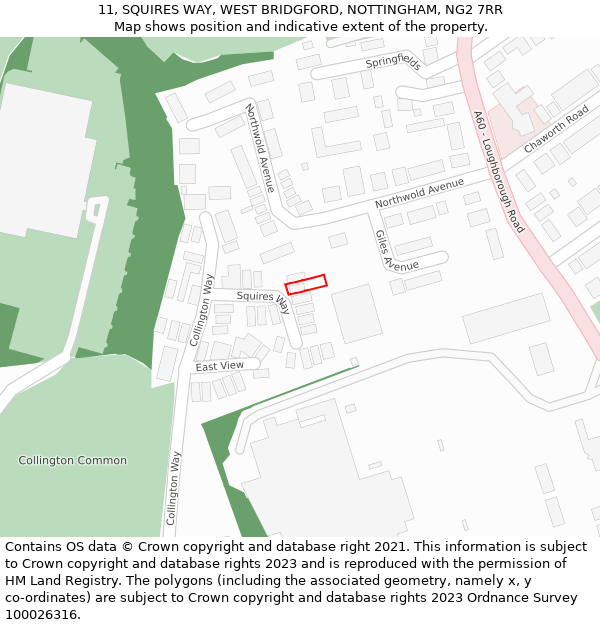 11, SQUIRES WAY, WEST BRIDGFORD, NOTTINGHAM, NG2 7RR: Location map and indicative extent of plot