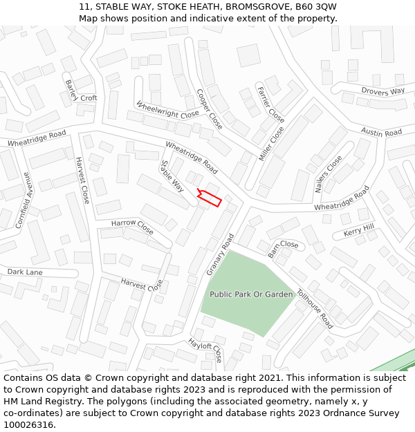 11, STABLE WAY, STOKE HEATH, BROMSGROVE, B60 3QW: Location map and indicative extent of plot