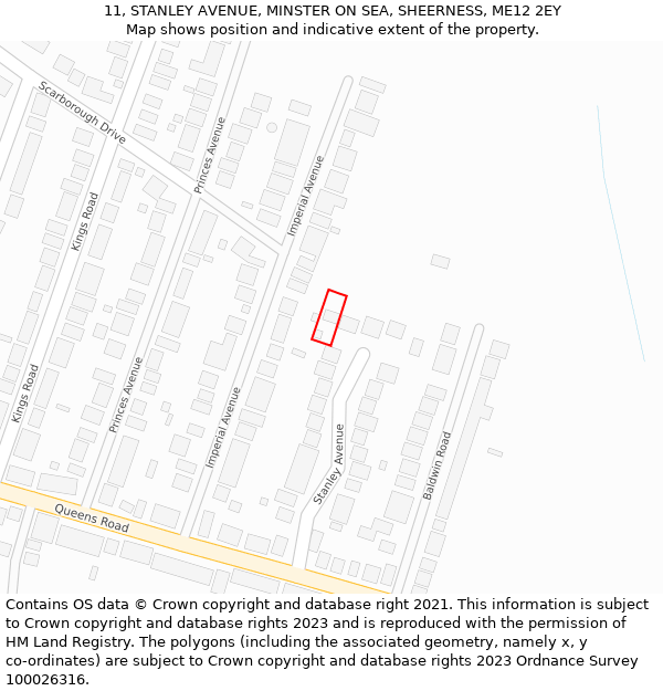11, STANLEY AVENUE, MINSTER ON SEA, SHEERNESS, ME12 2EY: Location map and indicative extent of plot