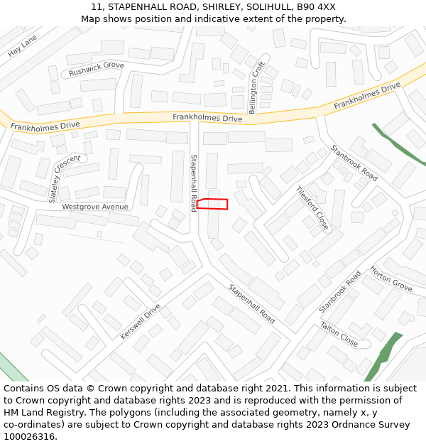 11, STAPENHALL ROAD, SHIRLEY, SOLIHULL, B90 4XX: Location map and indicative extent of plot