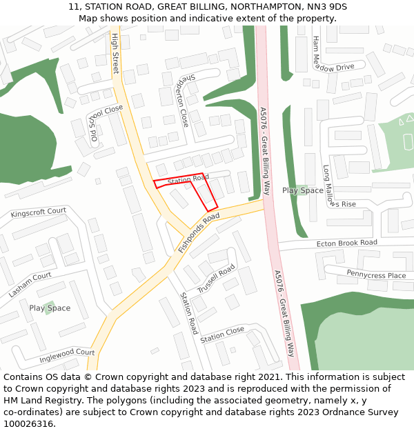 11, STATION ROAD, GREAT BILLING, NORTHAMPTON, NN3 9DS: Location map and indicative extent of plot