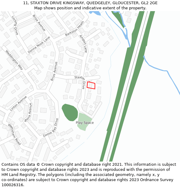 11, STAXTON DRIVE KINGSWAY, QUEDGELEY, GLOUCESTER, GL2 2GE: Location map and indicative extent of plot