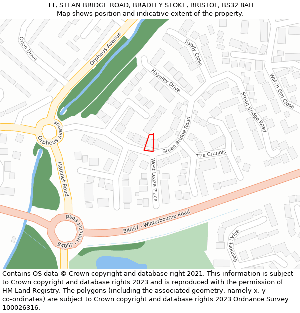 11, STEAN BRIDGE ROAD, BRADLEY STOKE, BRISTOL, BS32 8AH: Location map and indicative extent of plot