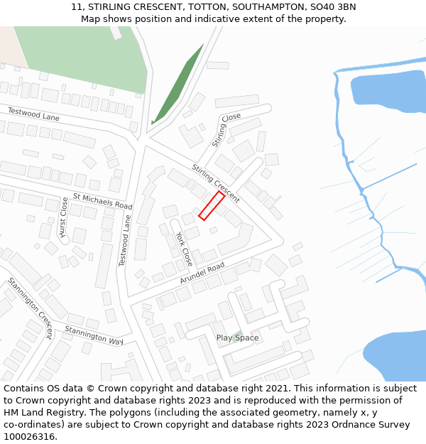 11, STIRLING CRESCENT, TOTTON, SOUTHAMPTON, SO40 3BN: Location map and indicative extent of plot