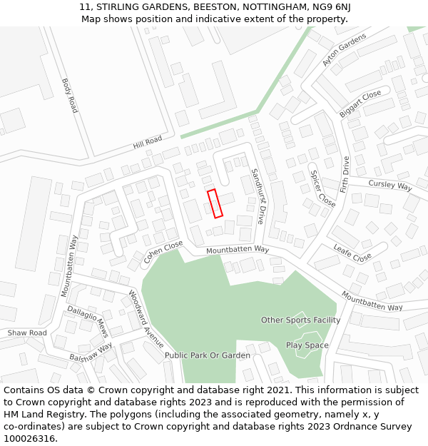 11, STIRLING GARDENS, BEESTON, NOTTINGHAM, NG9 6NJ: Location map and indicative extent of plot