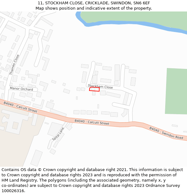 11, STOCKHAM CLOSE, CRICKLADE, SWINDON, SN6 6EF: Location map and indicative extent of plot