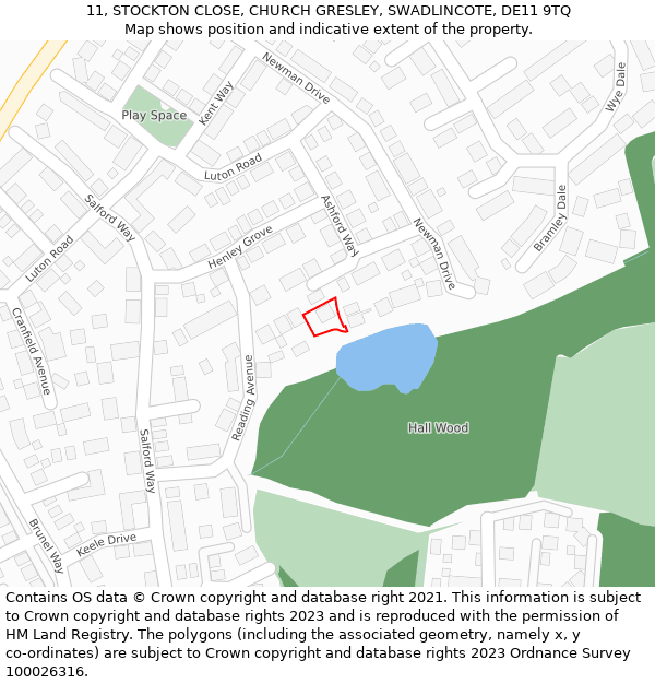 11, STOCKTON CLOSE, CHURCH GRESLEY, SWADLINCOTE, DE11 9TQ: Location map and indicative extent of plot