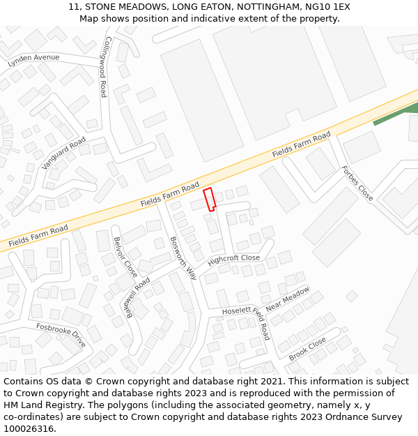 11, STONE MEADOWS, LONG EATON, NOTTINGHAM, NG10 1EX: Location map and indicative extent of plot