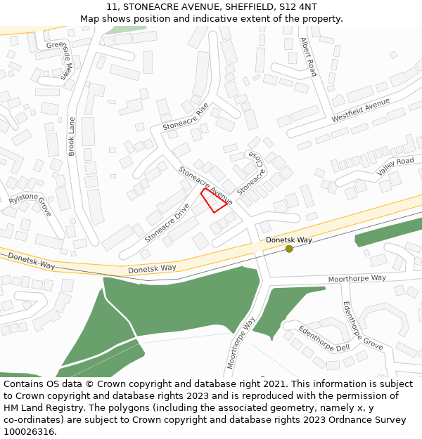 11, STONEACRE AVENUE, SHEFFIELD, S12 4NT: Location map and indicative extent of plot