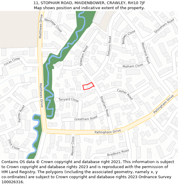 11, STOPHAM ROAD, MAIDENBOWER, CRAWLEY, RH10 7JF: Location map and indicative extent of plot