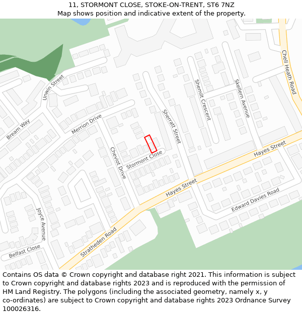 11, STORMONT CLOSE, STOKE-ON-TRENT, ST6 7NZ: Location map and indicative extent of plot