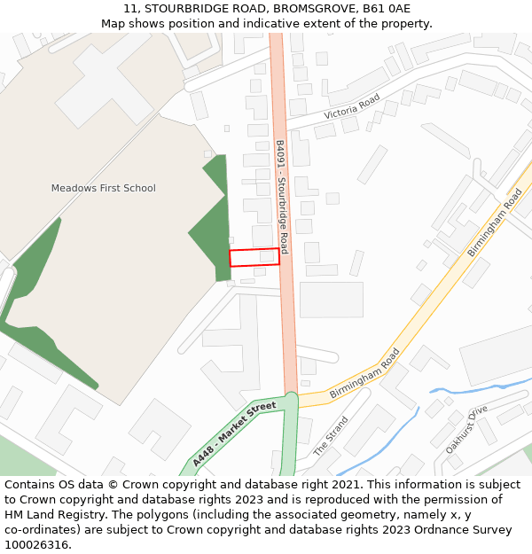 11, STOURBRIDGE ROAD, BROMSGROVE, B61 0AE: Location map and indicative extent of plot