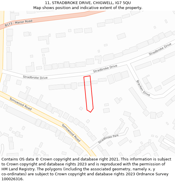 11, STRADBROKE DRIVE, CHIGWELL, IG7 5QU: Location map and indicative extent of plot